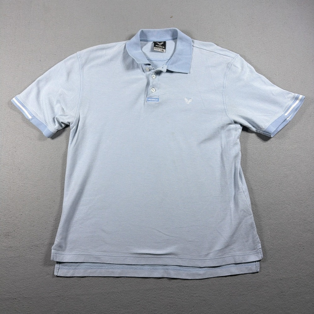 Avirex Polo Shirt Mens XL Blue‎ Cotton Short Sleeve Eagle Logo Pique Casual